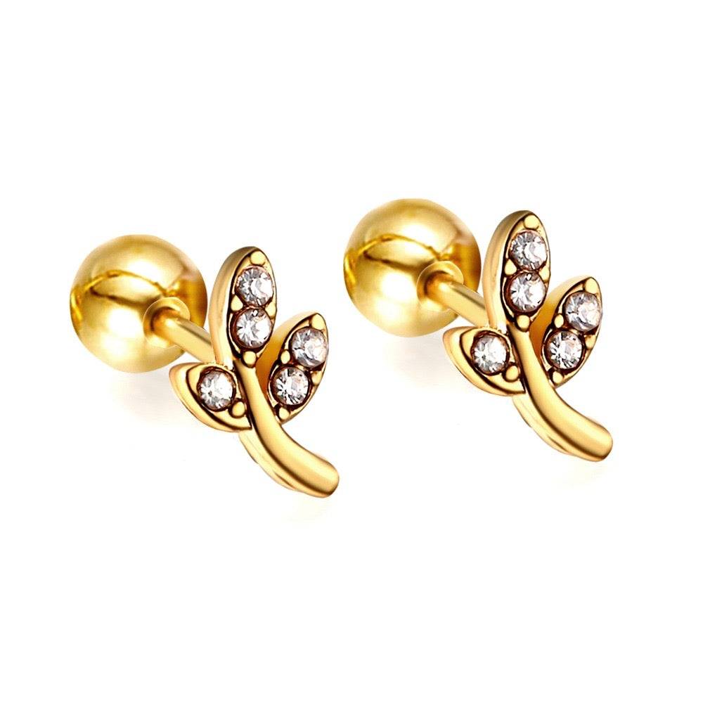 Sparkle Leaves 18K Gold Plated Children'S Earrings : TWLK-JWLRY-SPRKLVS-PK2