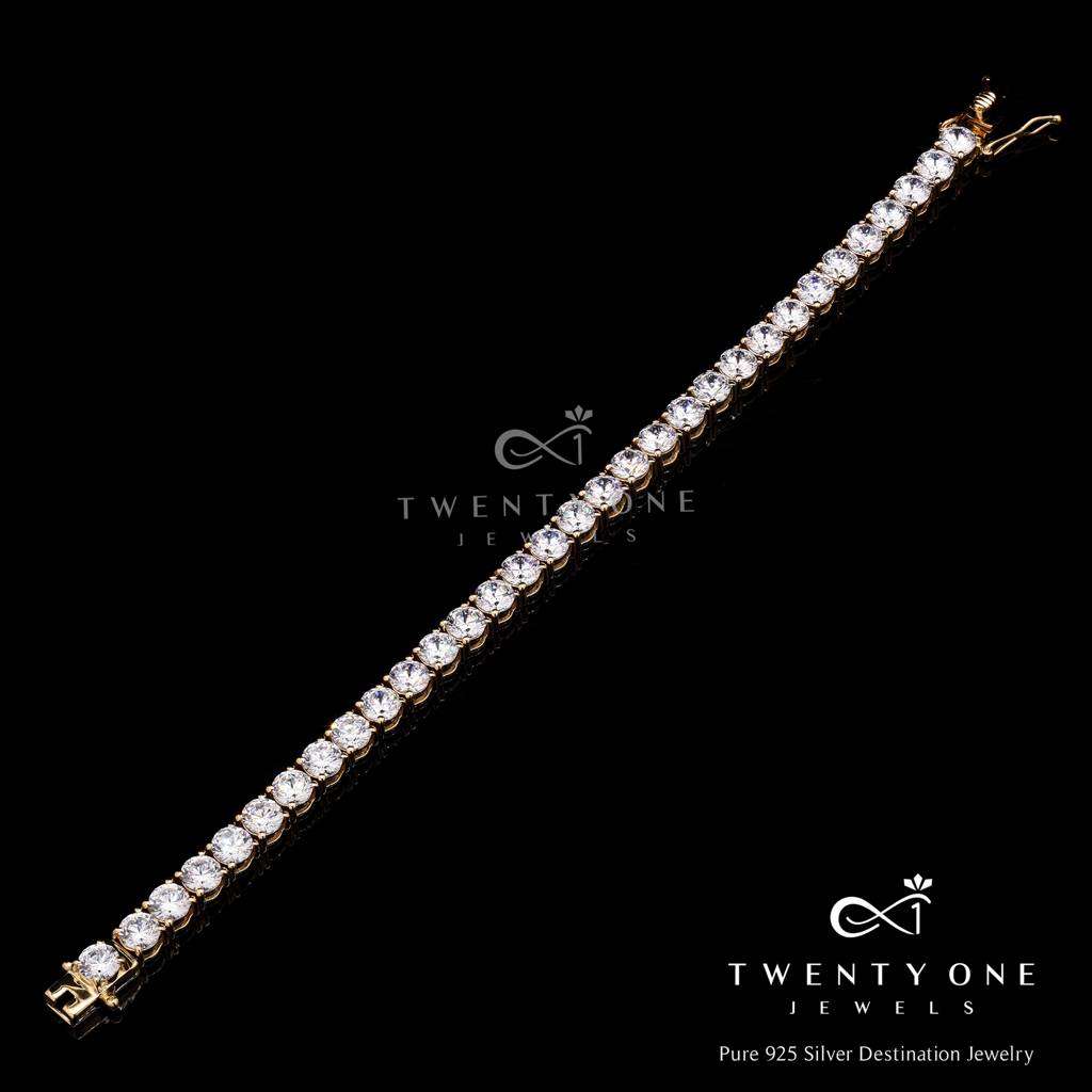 50 Pointer Premium Gold Finish Tennis Bracelet On Pure 925 Silver : TB4102-S