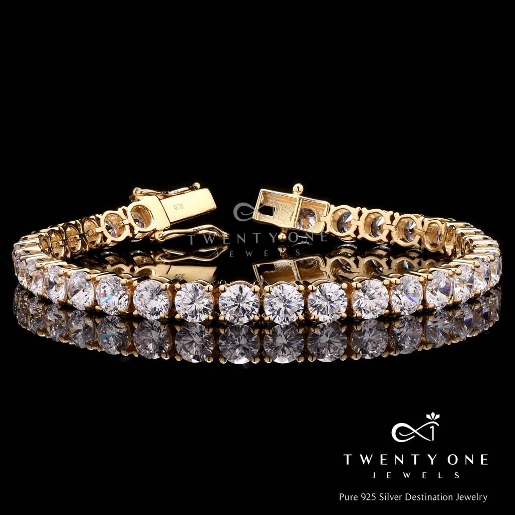 50 Pointer Premium Gold Finish Tennis Bracelet On Pure 925 Silver : TB4102-S
