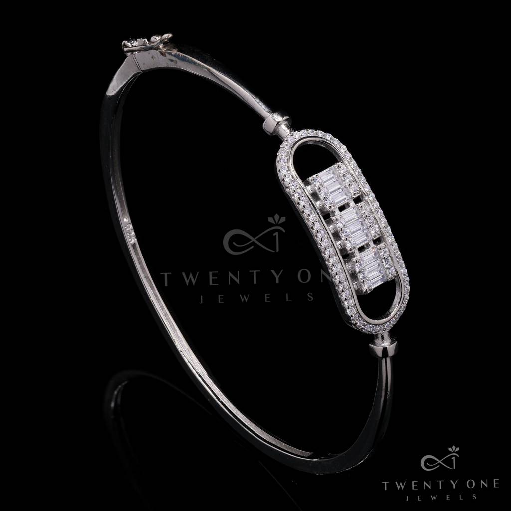 American Diamond Studded Zenobia Openable Bracelet On Pure 925 Silver : TB4156