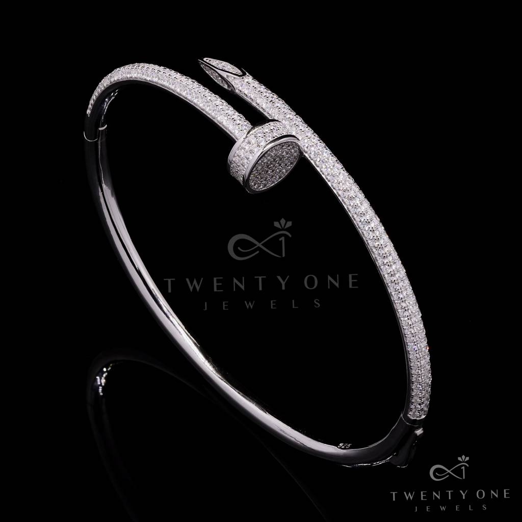 Luxury Brand Inspired Pure 925 Silver Openable Crysta Nail American Diamond Bracelet : TB4157