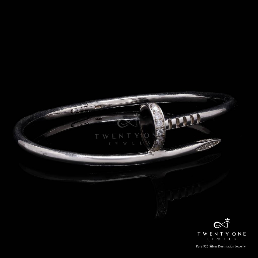 Luxury Brand Inspired Ultra Premium Pure 925 Silver Openable Nail Irene American Diamond Bracelet : TB4166