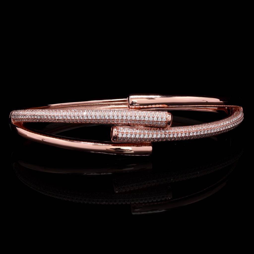 Ultra Premium Rose Gold Finish Three Line Micro Setting Diamond Bracelet : TB4168