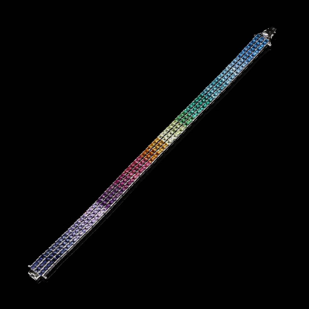 Ultra Premium 3 Line Sugar Loaf Ombre Rainbow Tennis Bracelet On Pure 925 Silver : TB4170