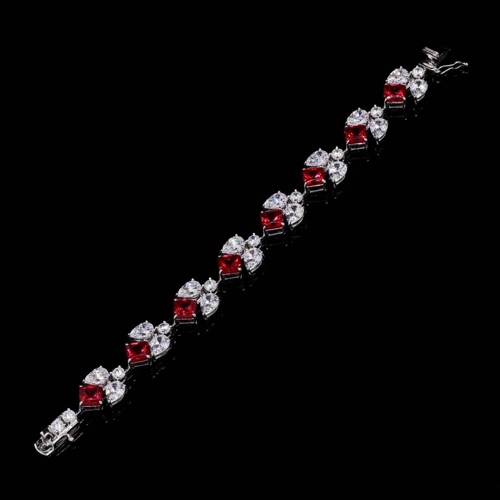 Ultra Premium Ruby Ice Cut Multi Solitaire Tennis Bracelet On Pure 925 Silver : TB4173
