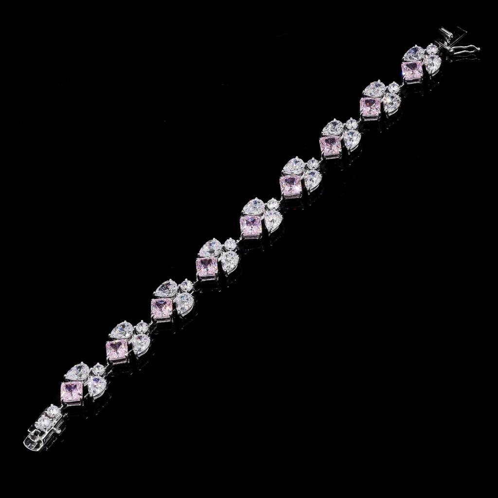 Ultra Premium Pink Ice Cut Multi Solitaire Tennis Bracelet On Pure 925 Silver : TB4174
