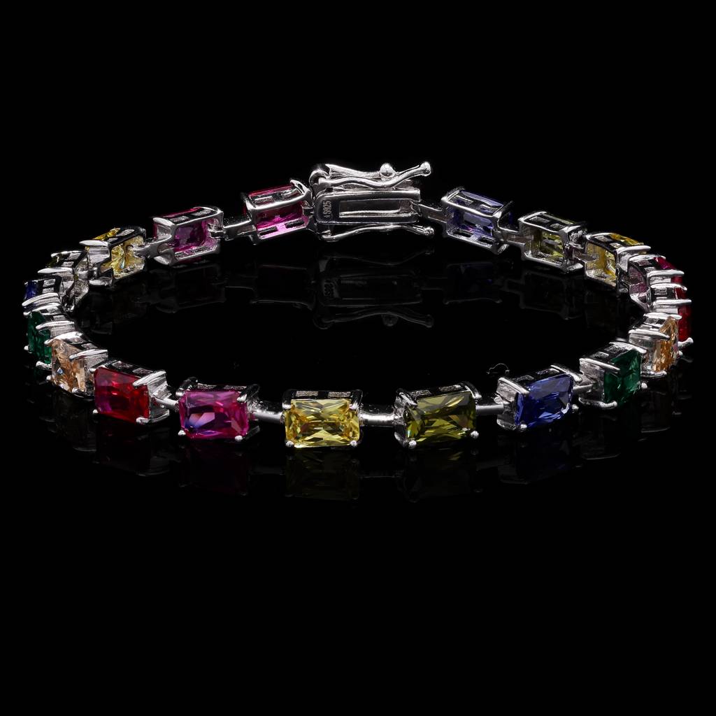Ultra Premium Emerald Cut Solitaire Rainbow Tennis Bracelet On