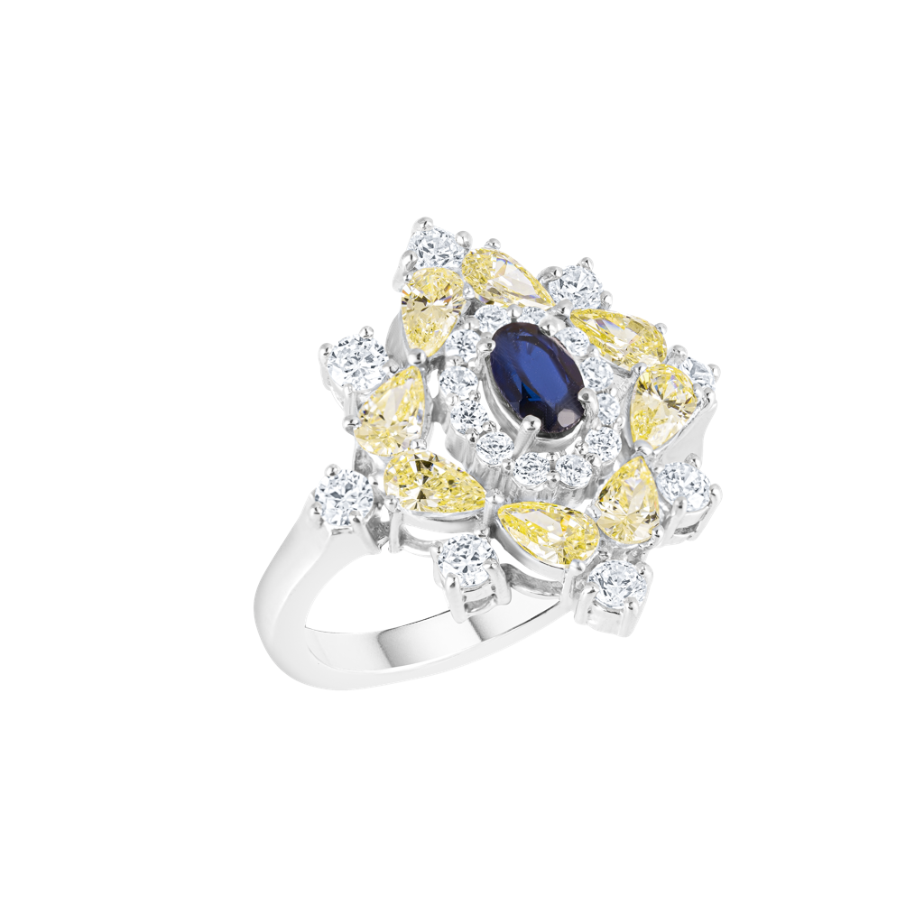 Sapphire And Yellow Diamond Halo Ring : TD-2304-0012