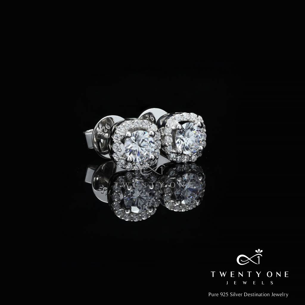 50 Cents Solitaire Deneese Square Border Solitaire Studs With Premium Screw Backs - White Gold Finish : TE2107