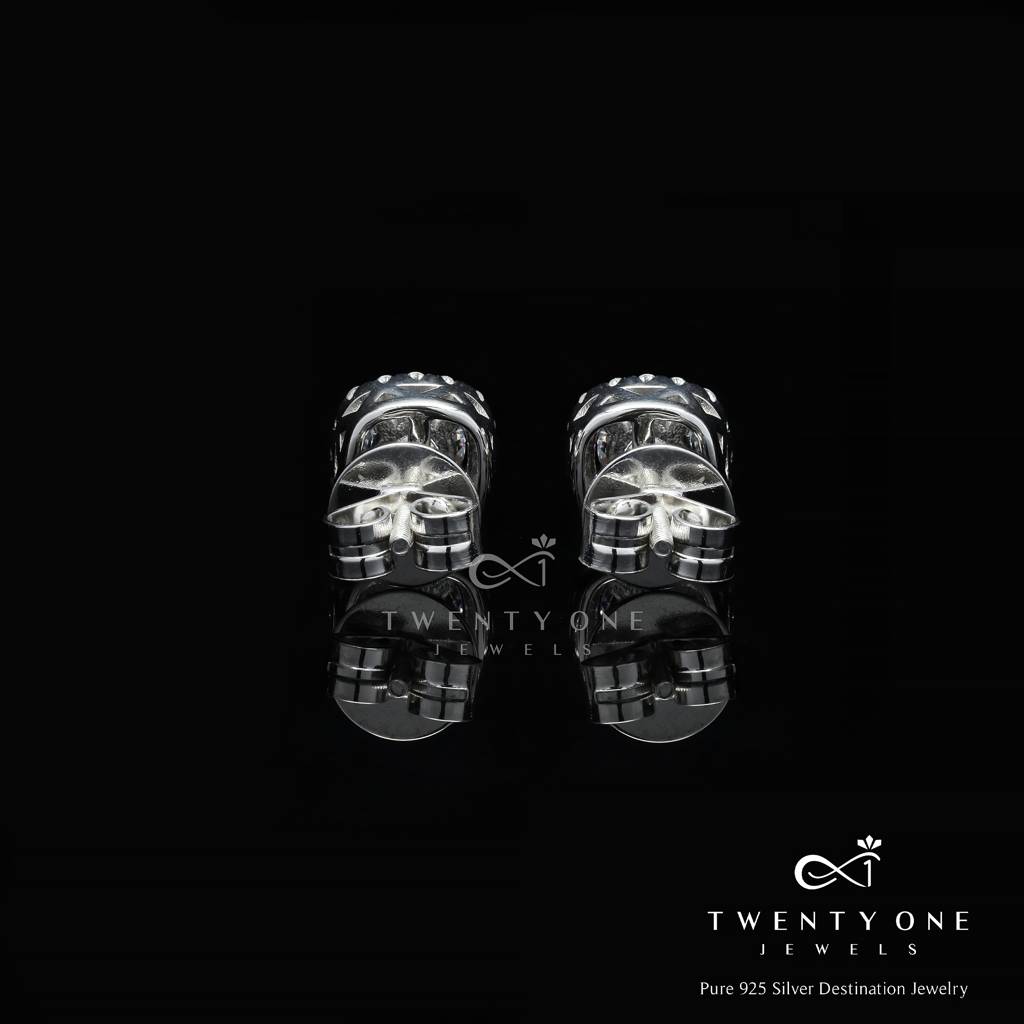 50 Cents Solitaire Deneese Square Border Solitaire Studs With Premium Screw Backs - White Gold Finish : TE2107