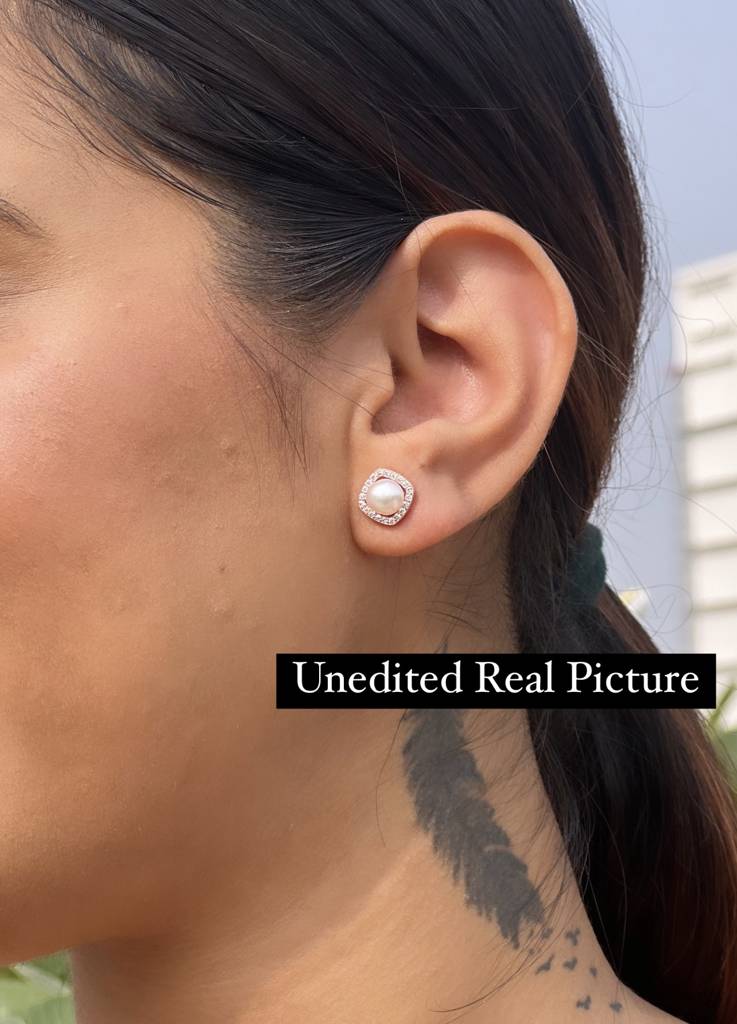 Fresh Water Pearl Elitsa Studs On 925 Silver (White Gold Finish) : TE2129