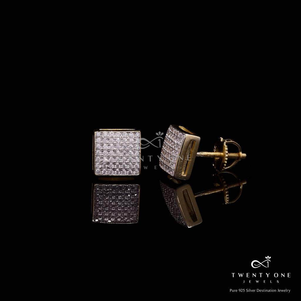 Pave Setting Diamond Belona Studs In Champagne Gold Finish With Screw Backs : TE2155