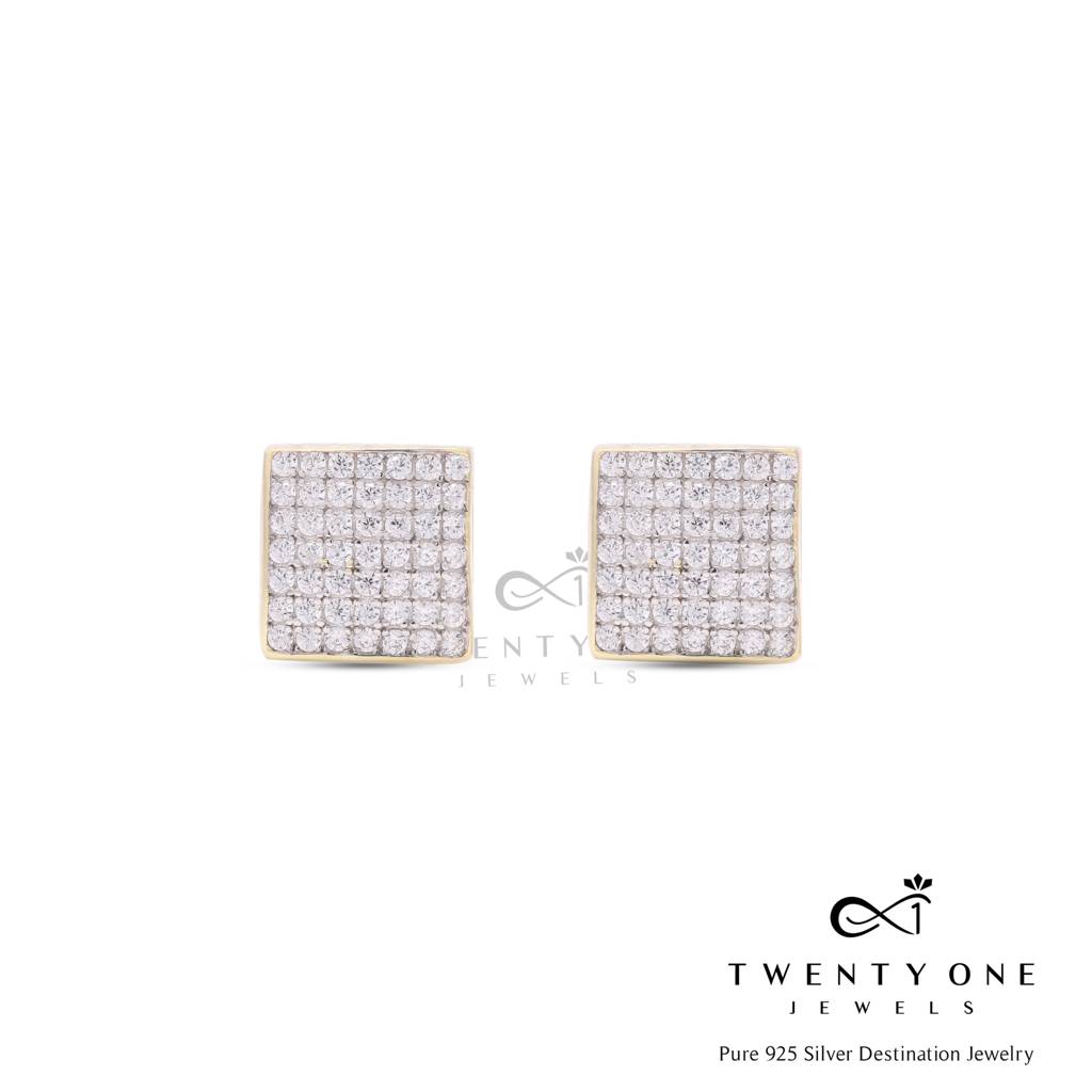 Pave Setting Diamond Belona Studs In Champagne Gold Finish With Screw Backs : TE2155