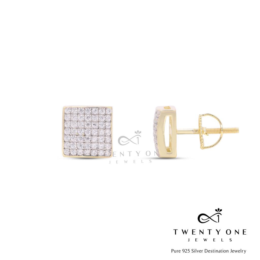 Pave Setting Diamond Belona Studs In Champagne Gold Finish With Screw Backs : TE2155