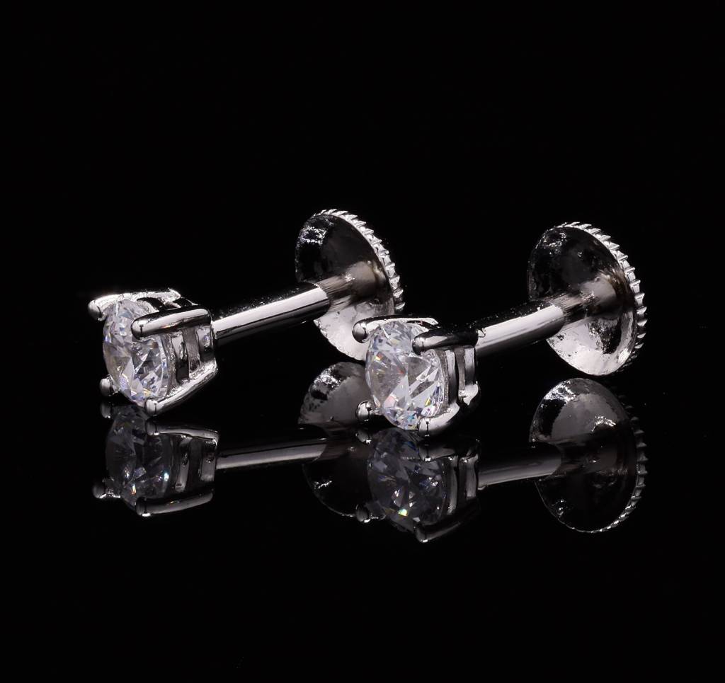 25 Cents Solitaire Studs On Pure 925 Silver With South Screws : TE2170