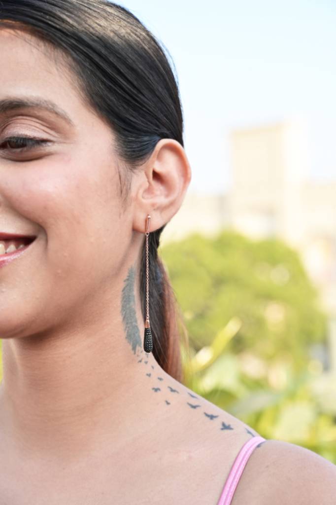 Rose Gold And Black Diamond Melissa Danglers On Pure925 Silver : TE2181