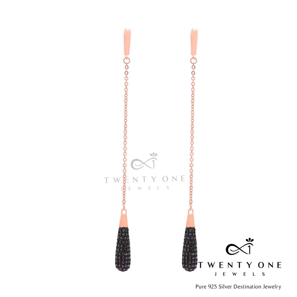 Rose Gold And Black Diamond Melissa Danglers On Pure925 Silver : TE2181