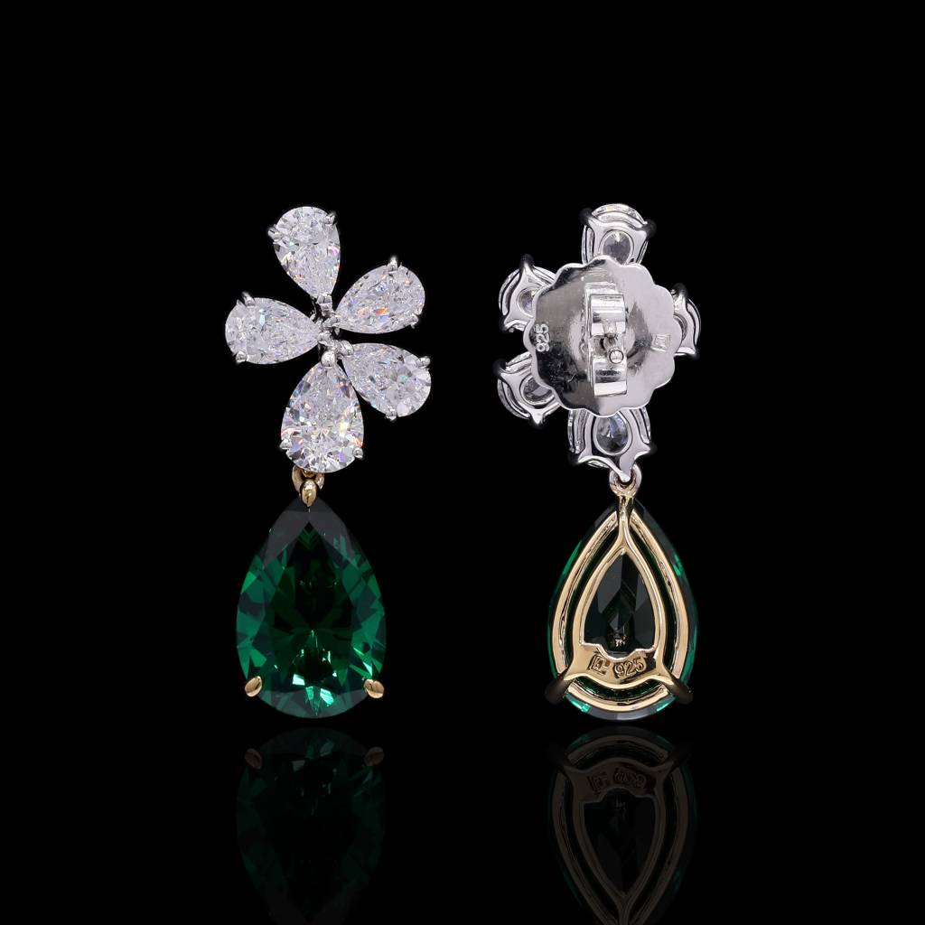 5 Drop Solitaire Premium Emerald Drop Earrings On Pure 925 Silver : TE2194