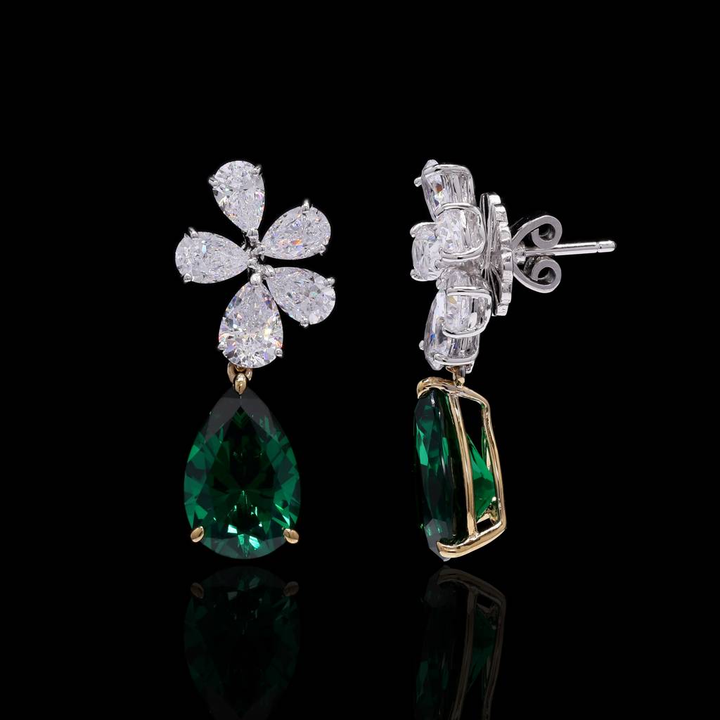 5 Drop Solitaire Premium Emerald Drop Earrings On Pure 925 Silver : TE2194