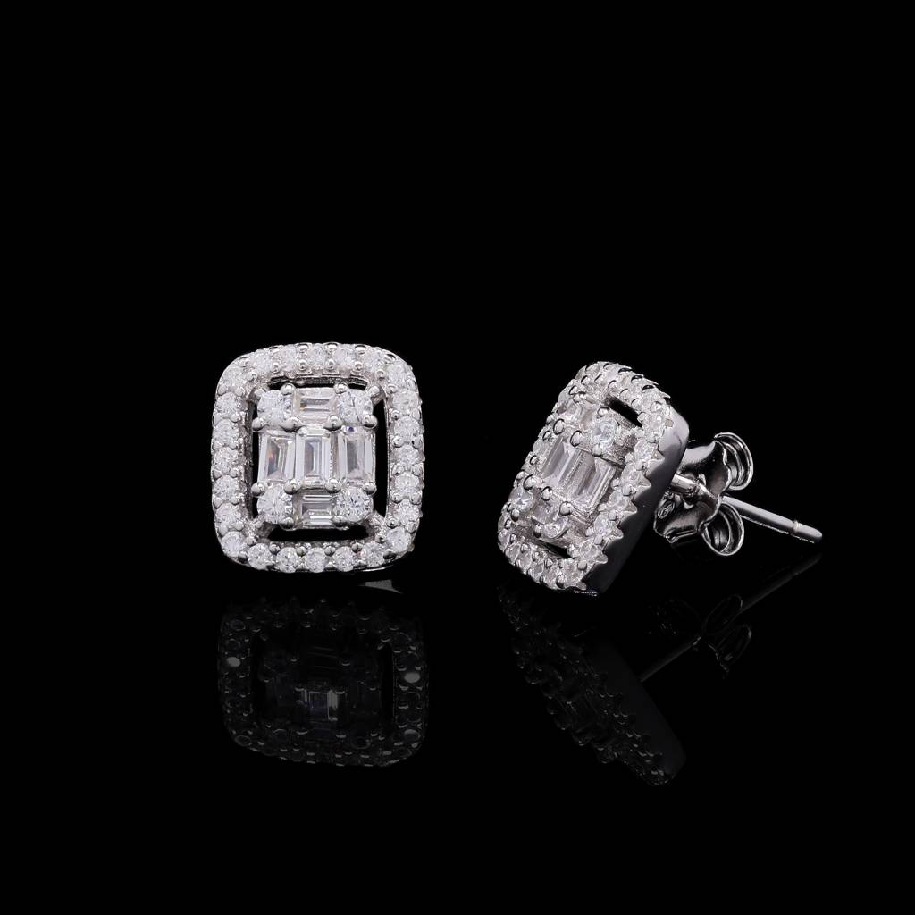 Premium Octa Setting American Diamond Studs On Pure 925 Silver : TE2195