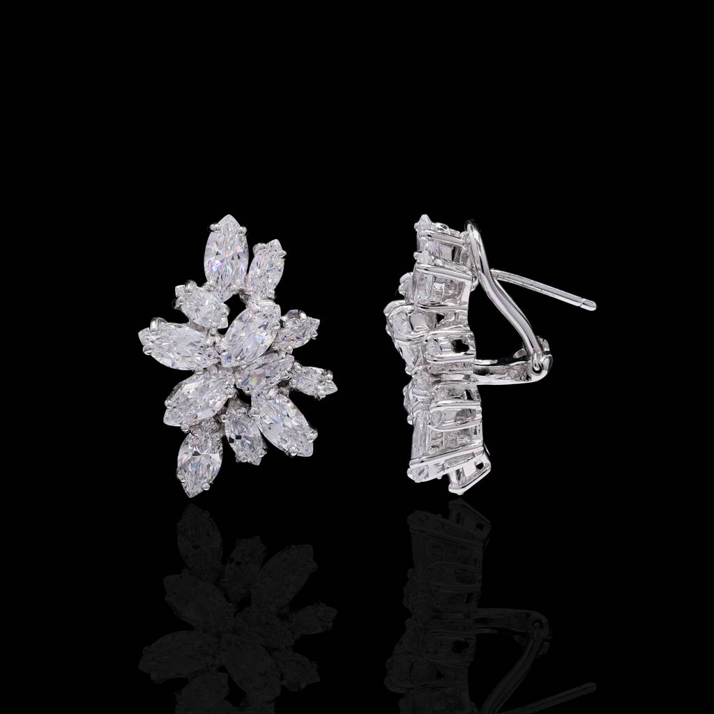 Premium Handcrafted Marquise Diamond Solitaire Bunch Studs On Pure 925 Silver : TE2197