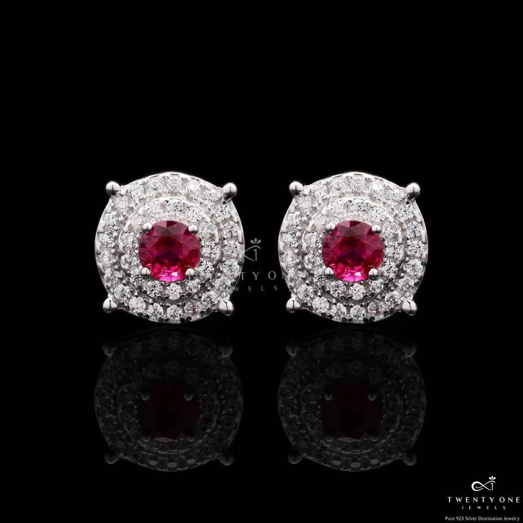 Ruby Rania Diamond Stud On 925 Silver. : TE2218