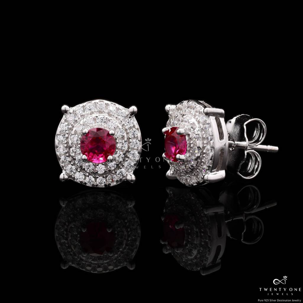 Ruby Rania Diamond Stud On 925 Silver. : TE2218