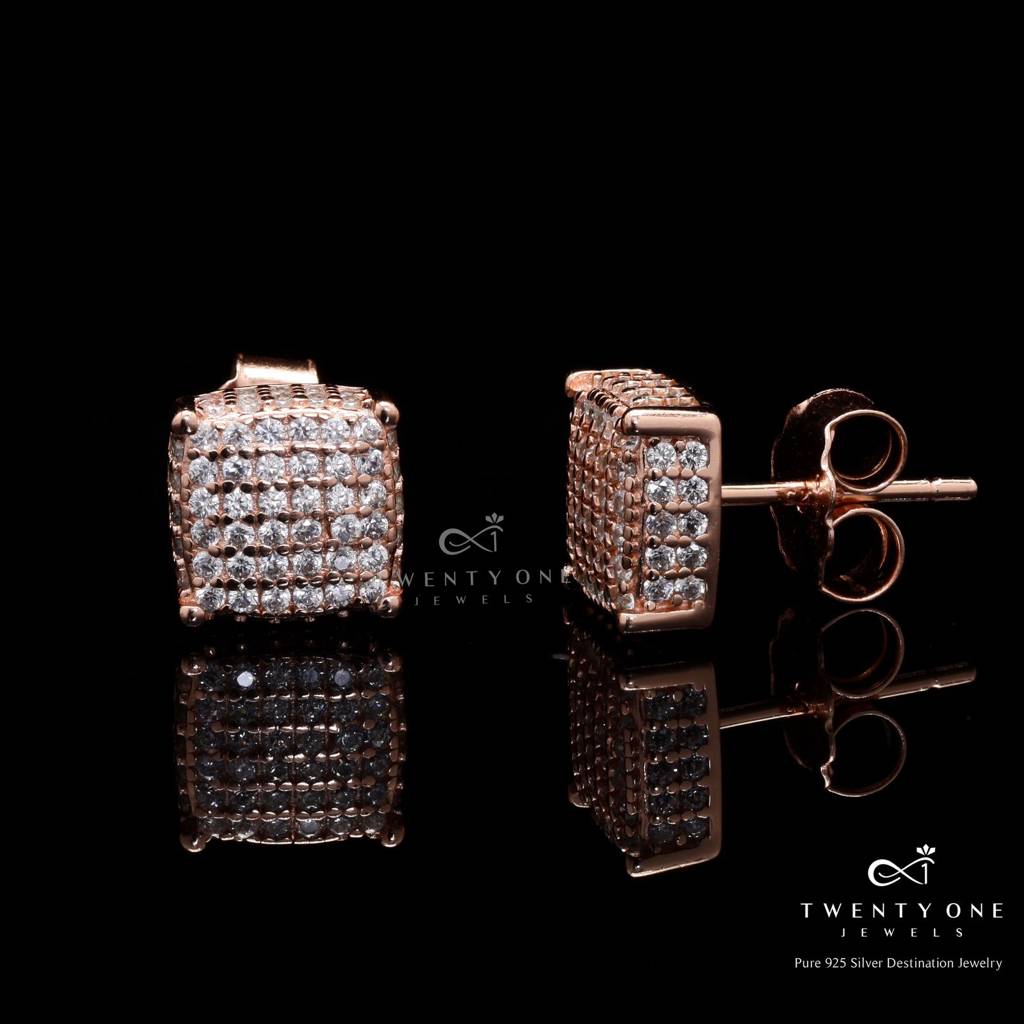 Rose Gold American Diamond Studded Nyla Stud On Pure 925 Silver. : TE2228