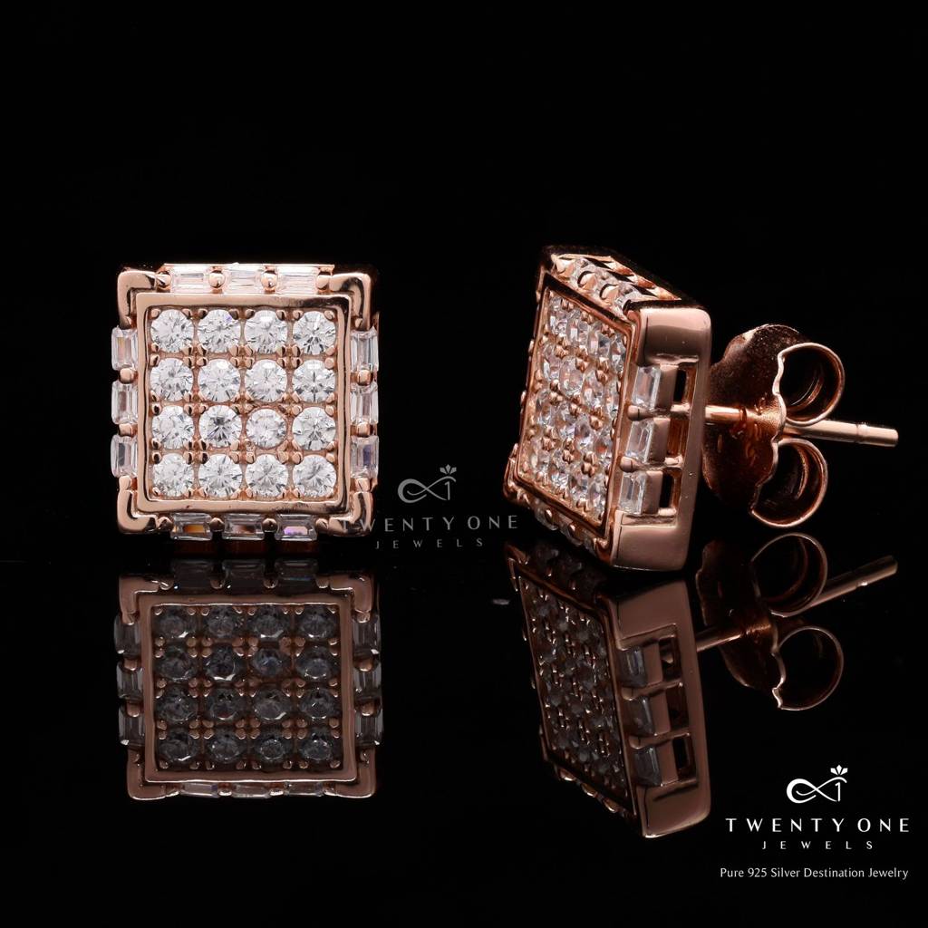 Rose Gold American Diamond Studded Catherine Stud On Pure 925 Silver. : TE2229