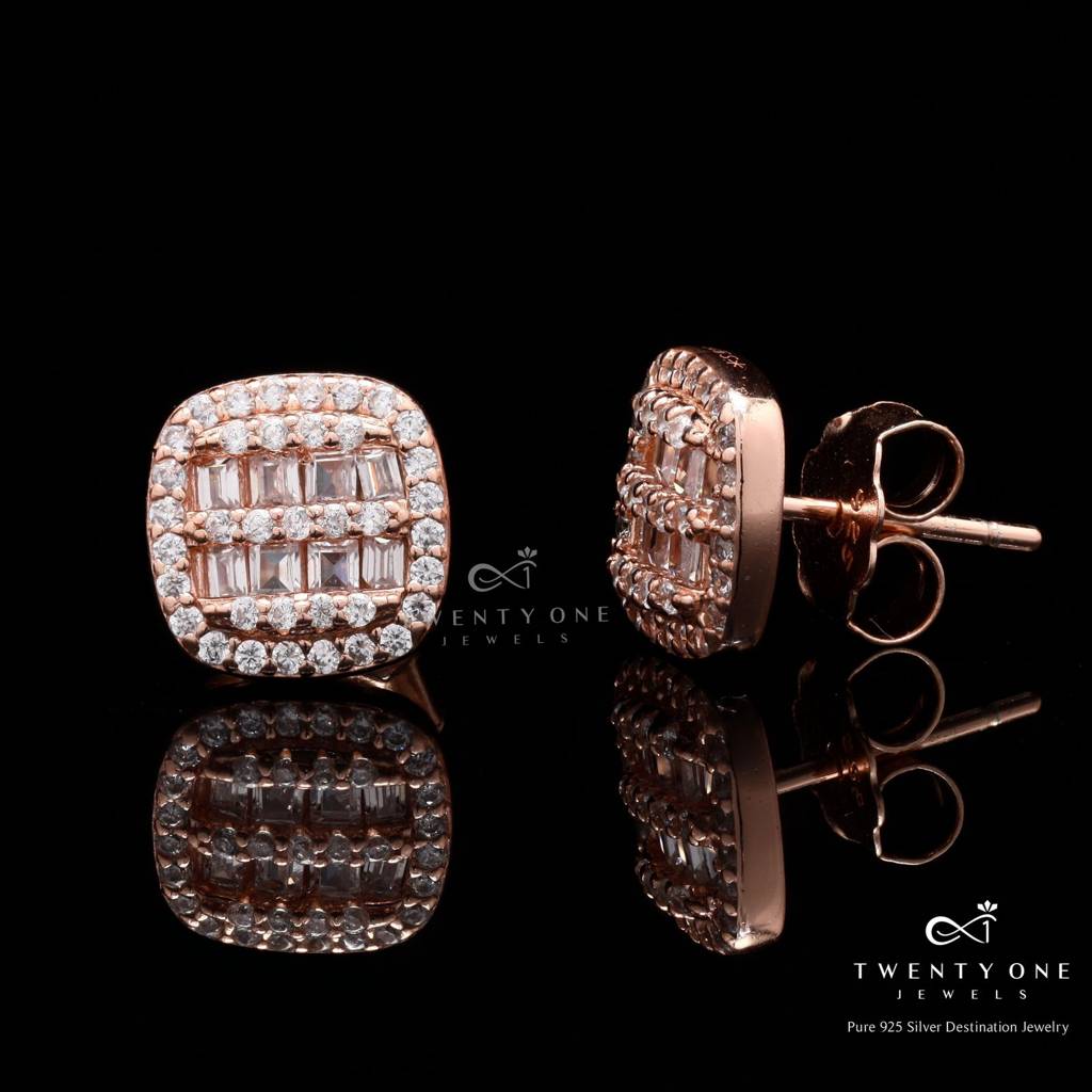 Rose Gold American Diamond Studded Mariah Stud On Pure 925 Silver. : TE2230
