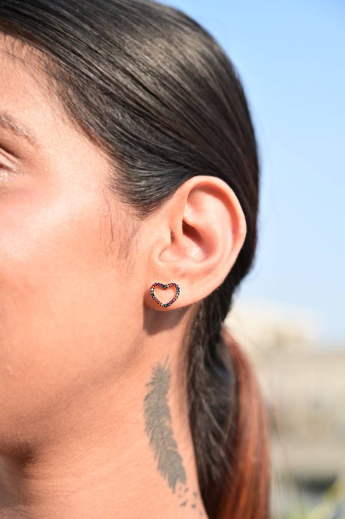 Rainbow Rose Gold Ziya Heart Studs On Pure 925 Silver. : TE2254