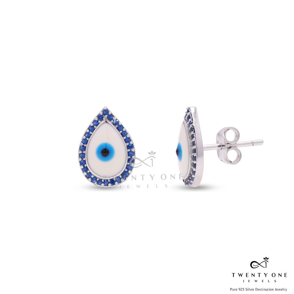 Evil Eye Betty Studs On Pure 925 Silver : TE2256