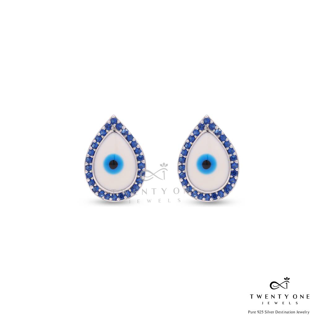 Evil Eye Betty Studs On Pure 925 Silver : TE2256