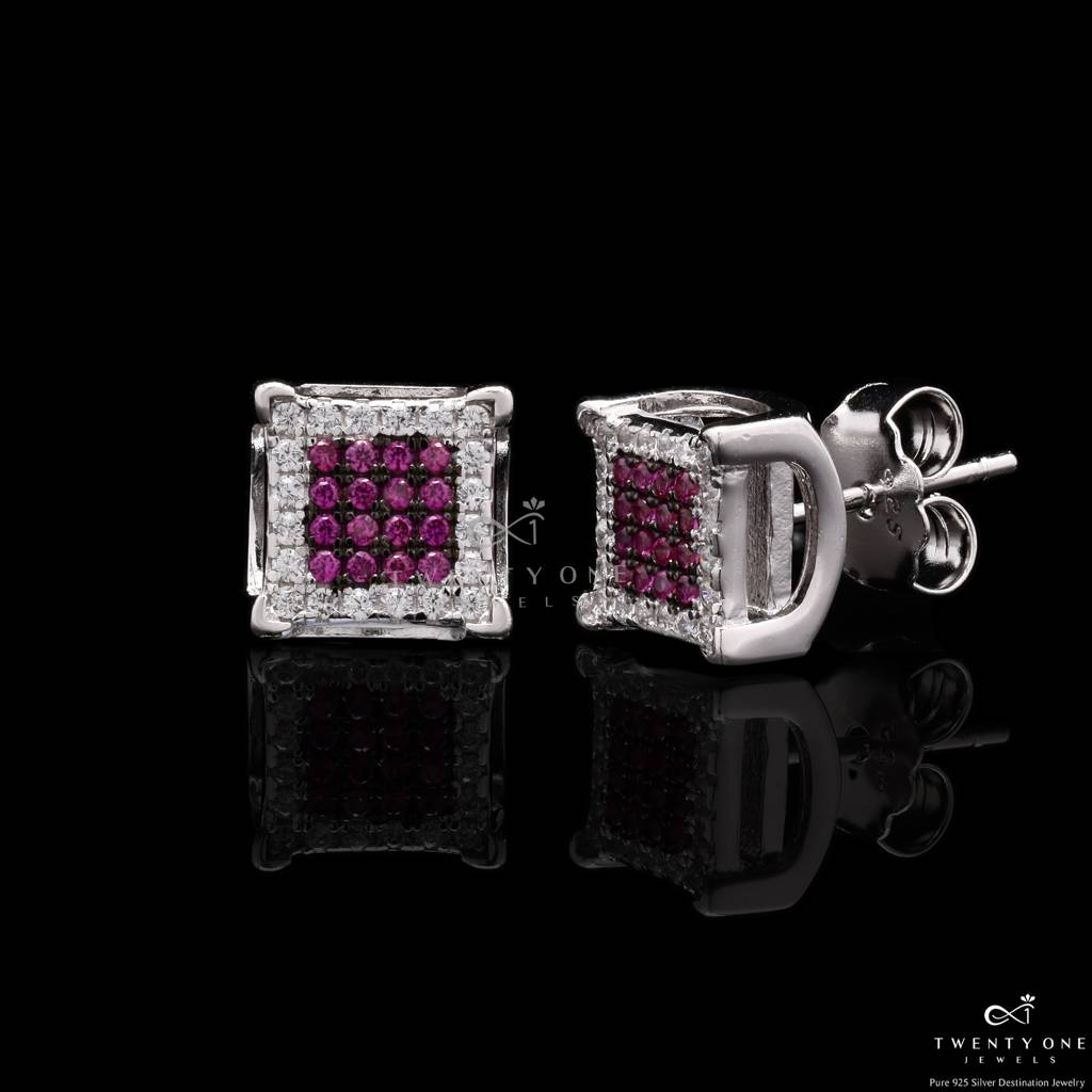Diamond And Ruby Studded Princess Vega Studs On 925 Silver : TE2269