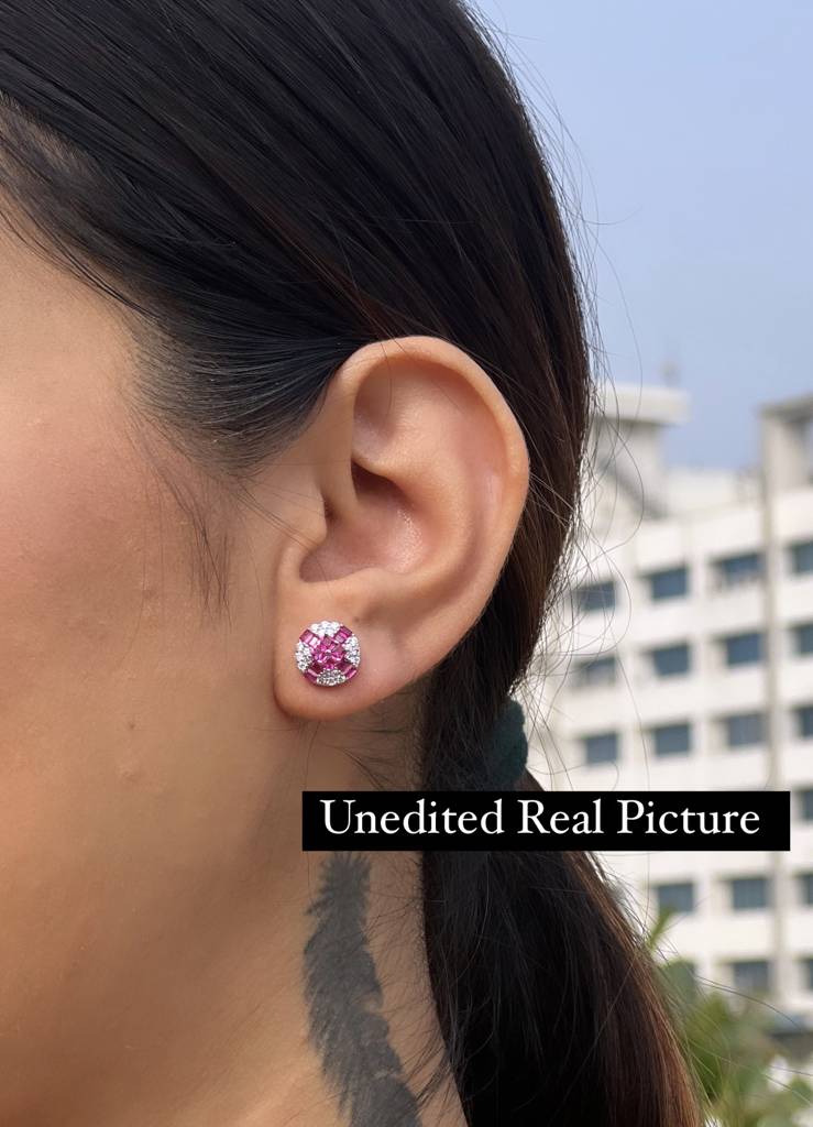 Diamond Studded With Ruby Baguette Clovia Studs On 925 Siver : TE2271