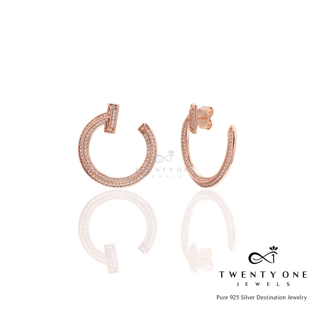 Rose Gold Cindy Half Hoops On Pure 925 Silver : TE2283