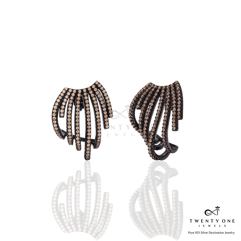 Black Rhodium And Yellow Diamond Sura Chunky Earrings On Pure 925 Silver : TE2316