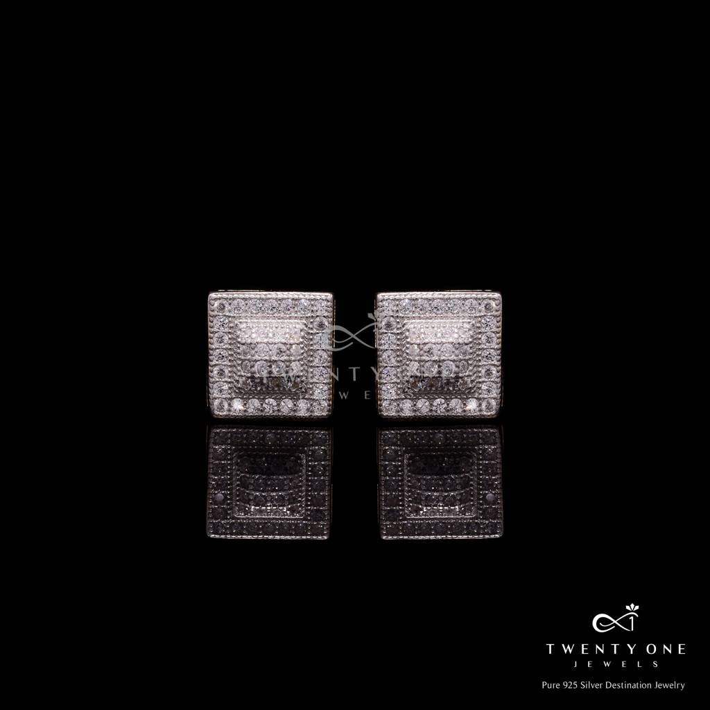 Pave Setting Diamond Studded Miracle Studs In Champagne Gold Finish With Screw Backs : TE2320