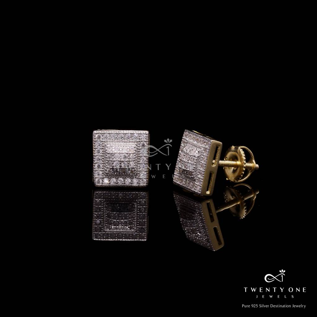 Pave Setting Diamond Studded Miracle Studs In Champagne Gold Finish With Screw Backs : TE2320