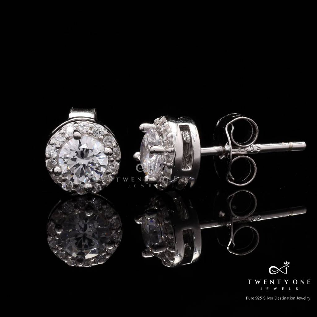 Mini Classic Halo Studs With Push Back On Pure 925 Silver. : TE2354