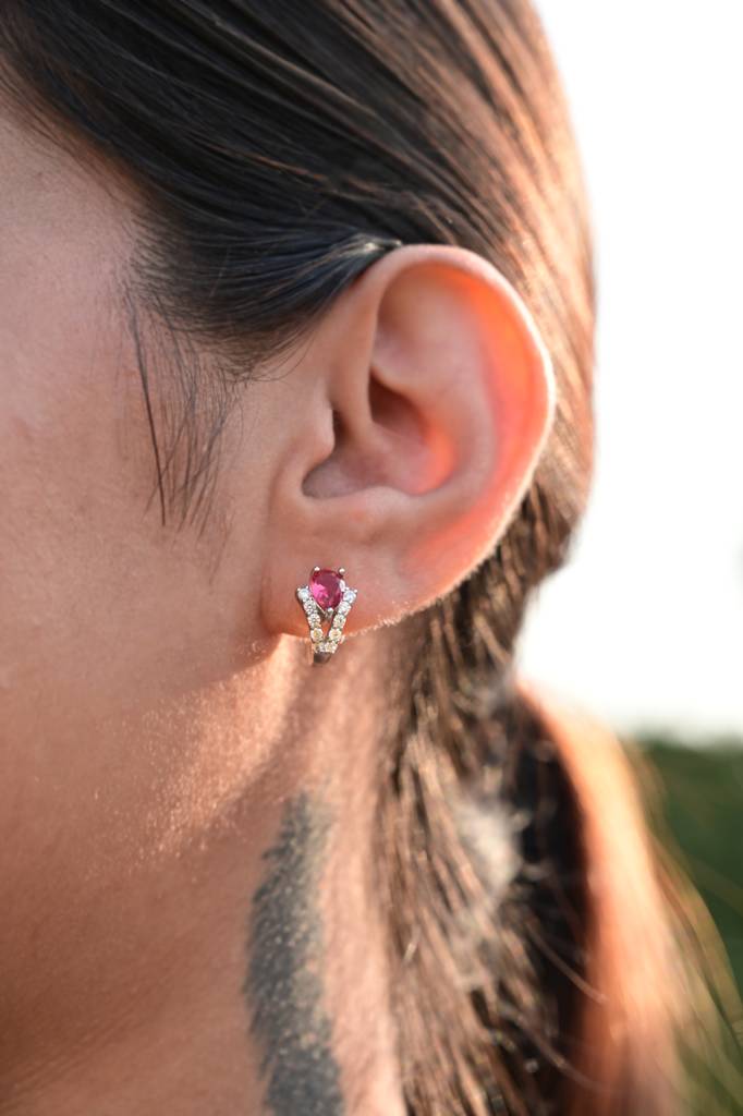 Ruby Savoy Huggie Hoops On Pure 925 Silver : TE2361