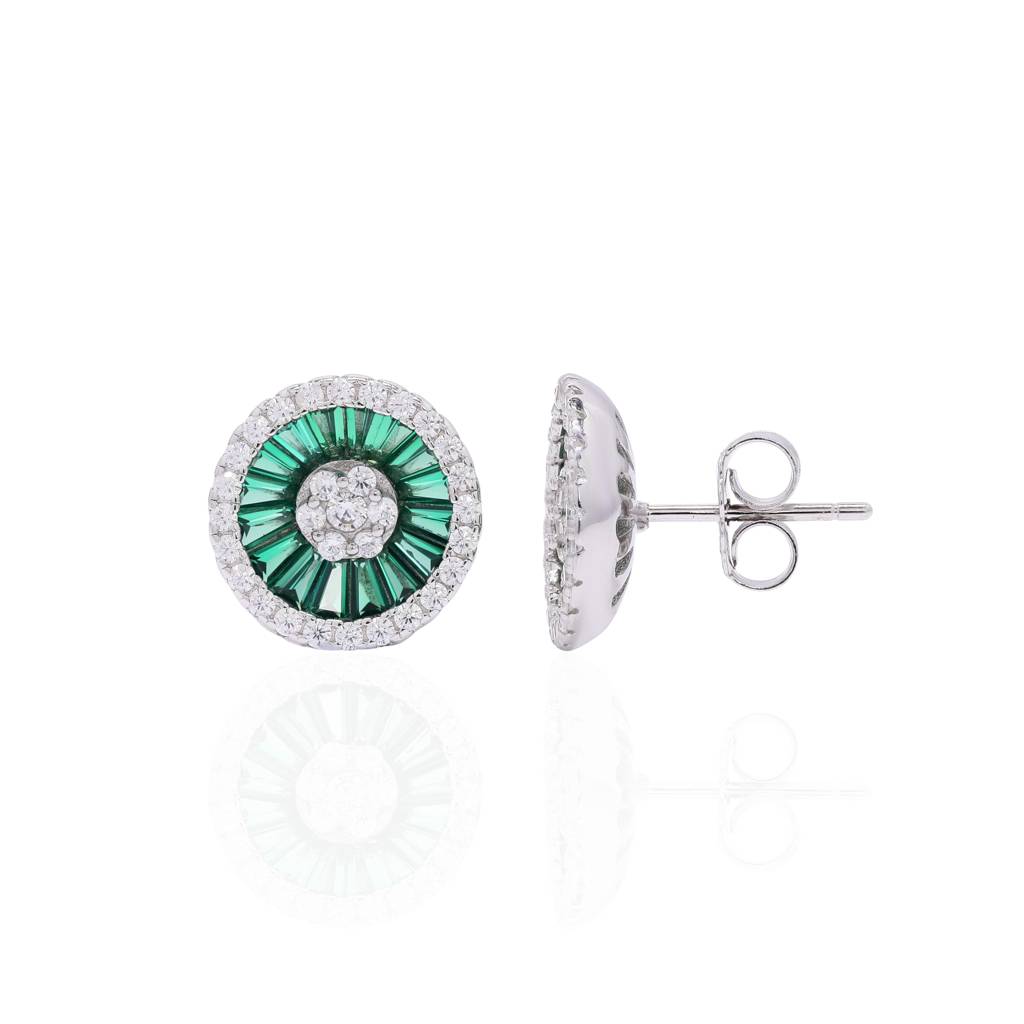 Ultra Premium Emerald Baguette Stud Earrings With American Diamonds On Pure 925 Silver : TE2374