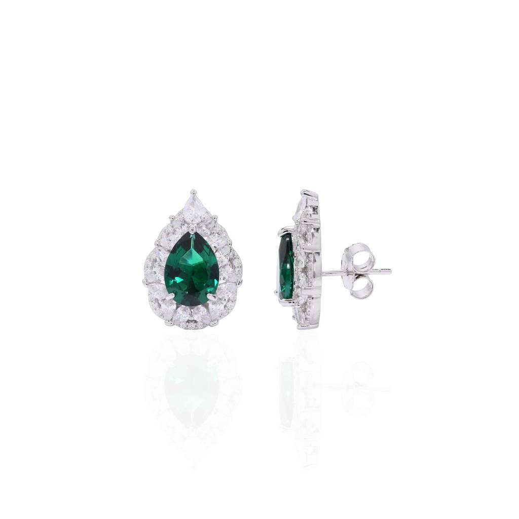 Ultra Premium 2 Carat Hydro Emerald Drop Solitaire Gravita Stud Earrings On Pure 925 Silver : TE2379