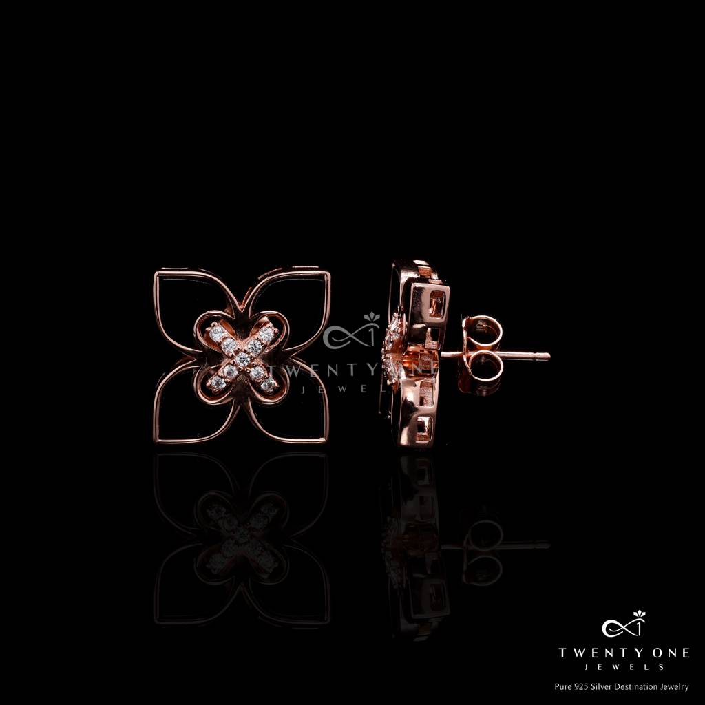 Ultra Premium Luxury Brand Inspired Black Enamel Rodeo Stud Earrings On Pure 925 Silver : TE2419