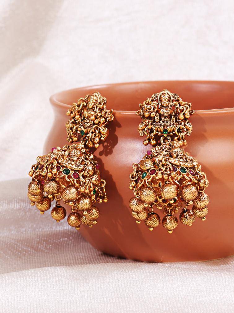 Antique South Indian Kempstone Studded Earrings : TEBoxTLaxmi