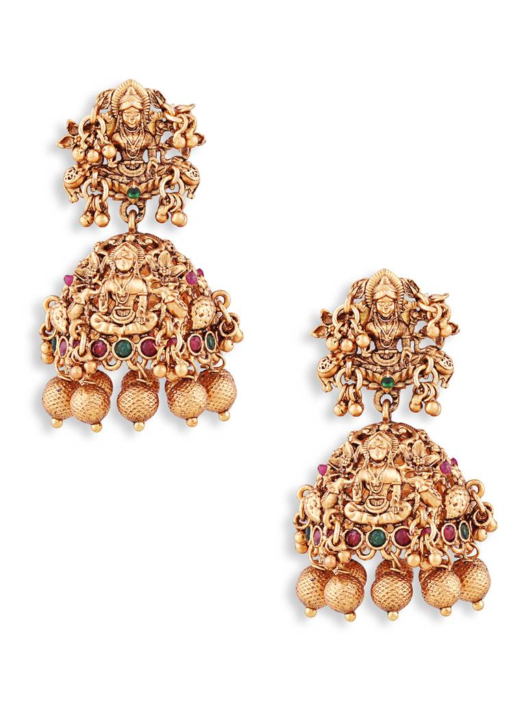 Antique South Indian Kempstone Studded Earrings : TEBoxTLaxmi