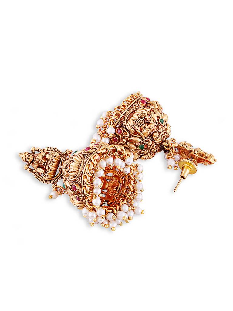 Round Antique South Indian Kempstone Studded Earrings : TEBoxTMiniLaxmi