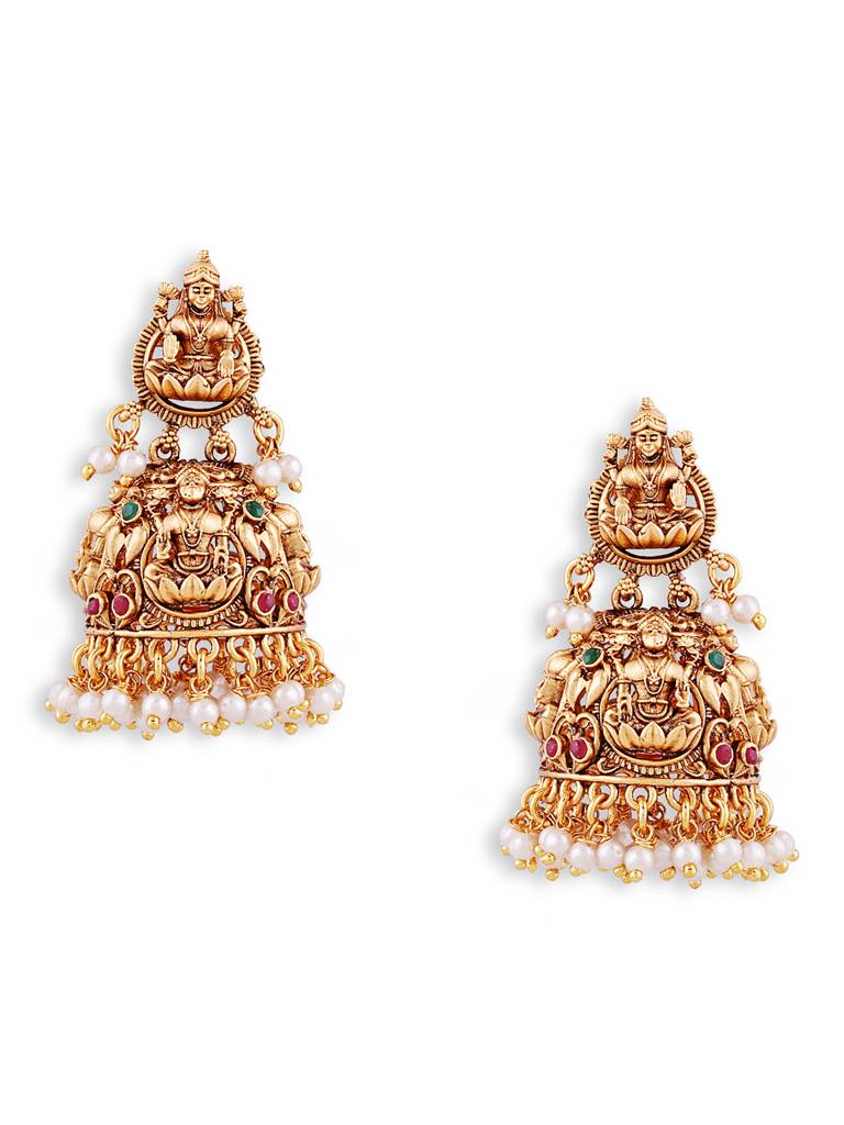 Round Antique South Indian Kempstone Studded Earrings : TEBoxTMiniLaxmi