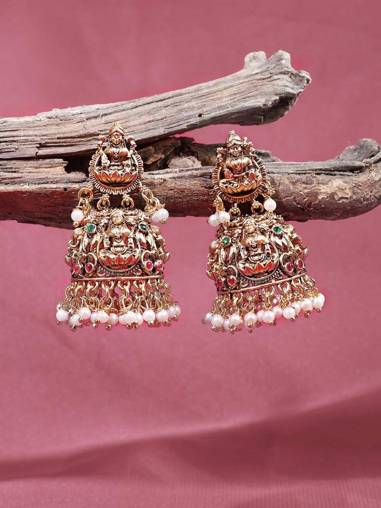 Round Antique South Indian Kempstone Studded Earrings : TEBoxTMiniLaxmi