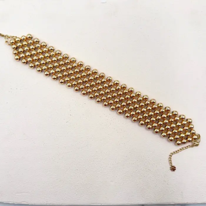 Tfc Bold Bead Mesh Gold Plated Choker Necklace : 20254